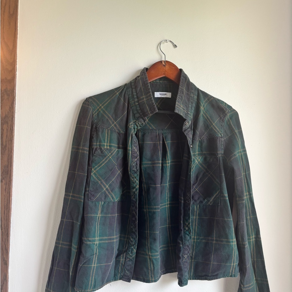 Kensie Dark Green Plaid Shirt